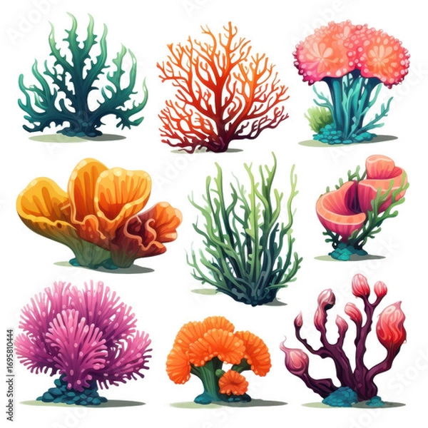 Fototapeta set of colorful coral reefs isolated