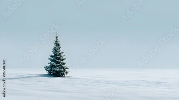 Obraz Minimalist Winter Landscape with a Single Fir Tree