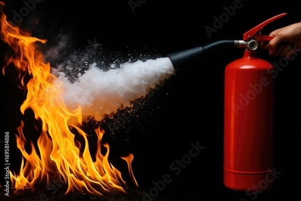 Fototapeta Fire extinguisher in action: extinguishing the flame