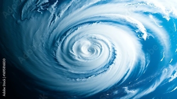 Obraz Satellite view of Earth with a swirling storm, highlighting deep blue and white cosmic tones.