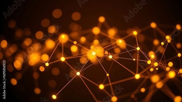 Obraz Abstract network of glowing nodes and lines in warm tones against a dark sophisticated backdrop.