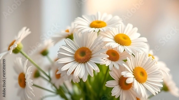 Obraz Fresh daisy bouquet bathed in soft sunlight, showcasing delicate pastel petals.
