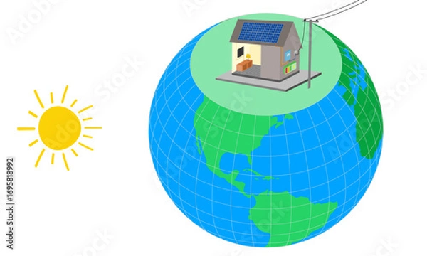 Fototapeta Sustainable energy on our planet through homes that generate clean electricity from solar power.