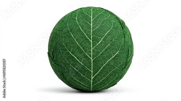 Fototapeta Herbal Compress Ball with Leaf Pattern on White Background