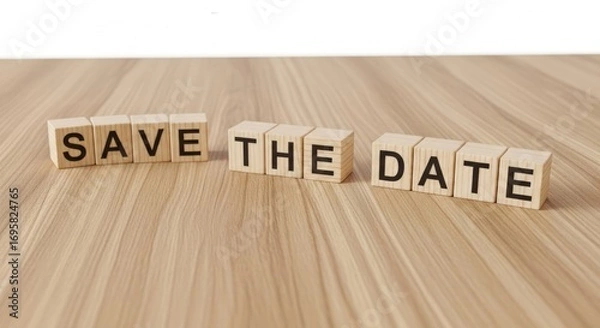 Fototapeta Save the Date Invitation Wedding Event Announcement Wood Blocks Concept