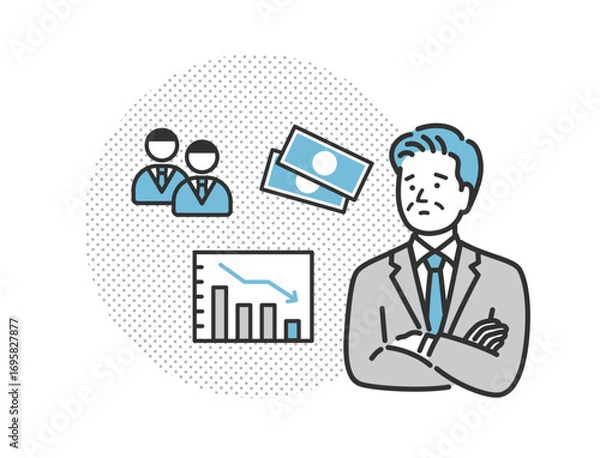 Obraz 悩んでいる　ミドル　シニア　中年のビジネスマンのアイコンイラスト