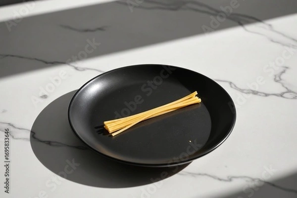 Fototapeta A single lonely spaghetti noodle personifying sadness and solitude in a series of minimalist, dramatic, and humorous conceptual photos.