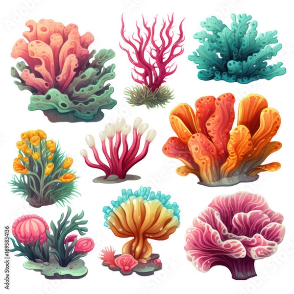 Fototapeta set of colorful coral reefs isolated