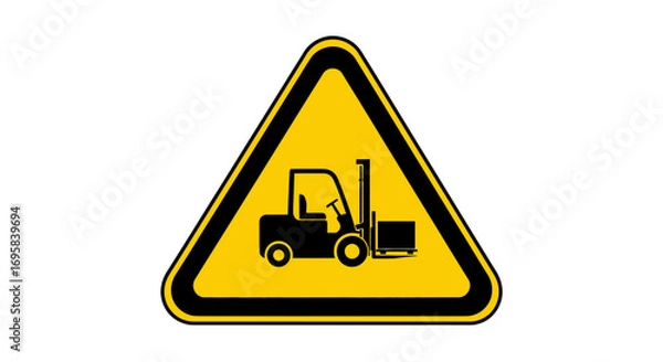 Fototapeta Bold warning sign symbol depicting a forklift in operation for industrial safety alerts