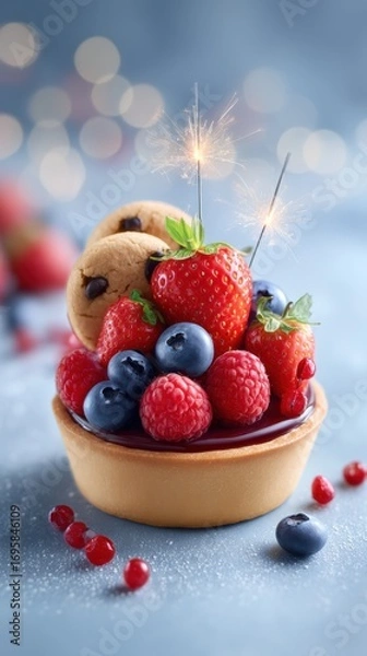 Obraz Glossy berry tart with fresh strawberries  delicious dessert image