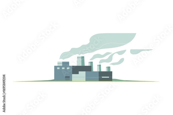 Fototapeta Stylized Factory Illustration: Pollution, Environment, and Industrial Concept with Grey Smoke, Buildings, and Minimalist Design for Website Headers and Environmental Awareness Campaigns