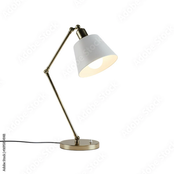 Fototapeta Brass Chain Desk Lamp with White Shade - Modern Lighting Fixture isolated on transparent background