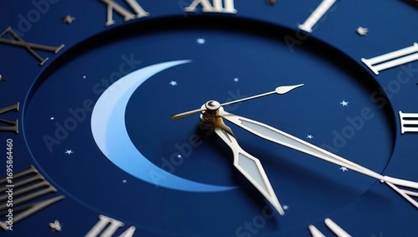 Fototapeta Surreal moon clock face with hands ticking backwards, cosmic and mysterious.