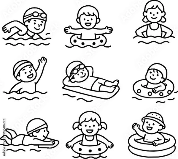 Fototapeta Swimming Vector Icon Set – Minimal Monoline Style