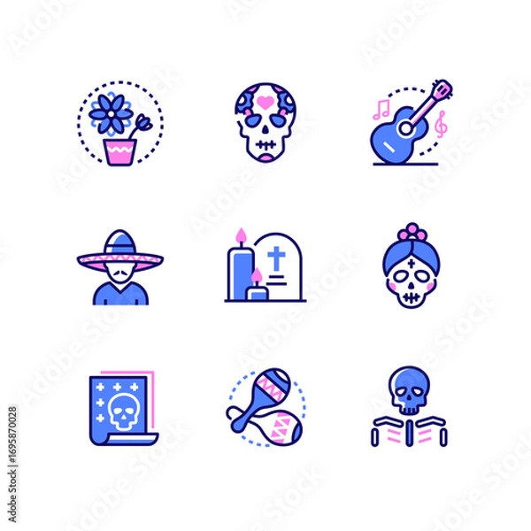 Fototapeta Dia de los Muetros - modern line design style icons set