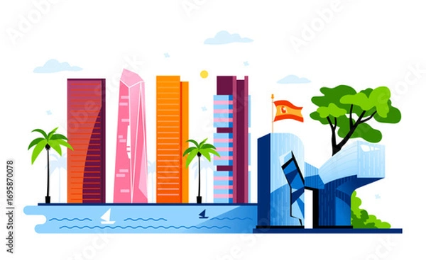 Fototapeta Spanish modern architecture - colorful flat design style illustration