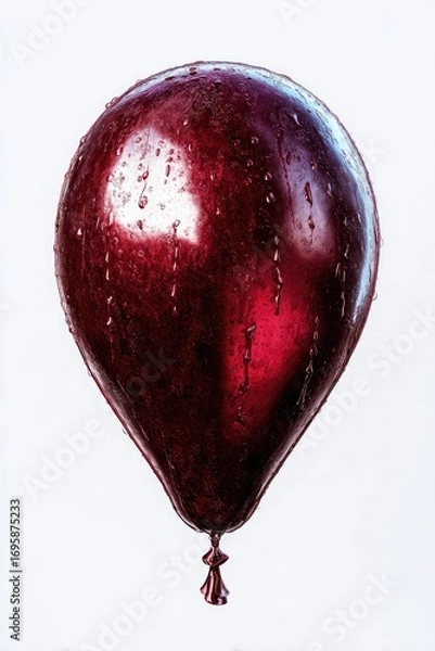 Fototapeta A deep burgundy balloon, glossy and reflective, with water droplets clinging to its surface