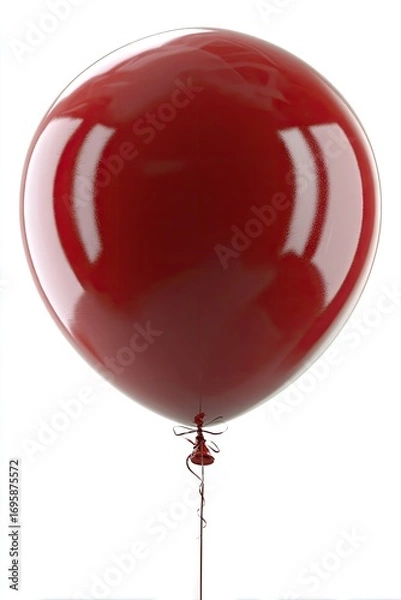 Fototapeta Single, glossy, deep red balloon, inflated and tied with string, against white background
