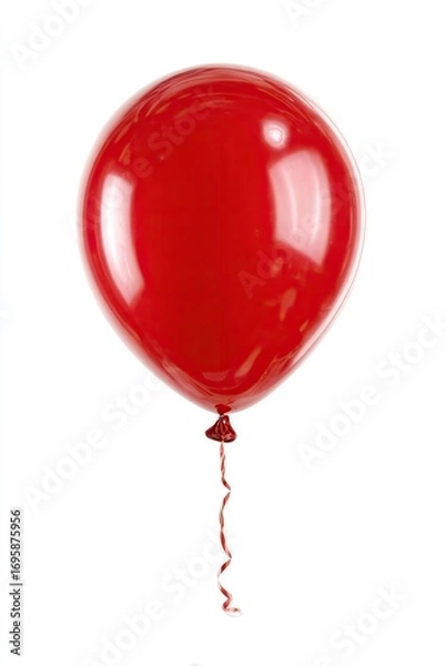 Fototapeta Single bright red balloon, smooth surface, on white background
