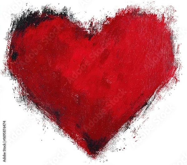 Fototapeta Red heart shape with textured paint strokes