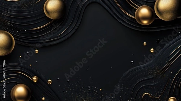 Obraz Elegant black and gold abstract background with flowing lines and spheres for luxury designs