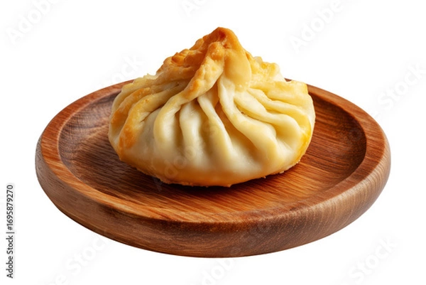 Fototapeta Sambousek small crescent baked dumpling with twisted and pinched crust with cheese or meat, isolated on isolated white transparent background, concept of Arabic ethnic cuisine