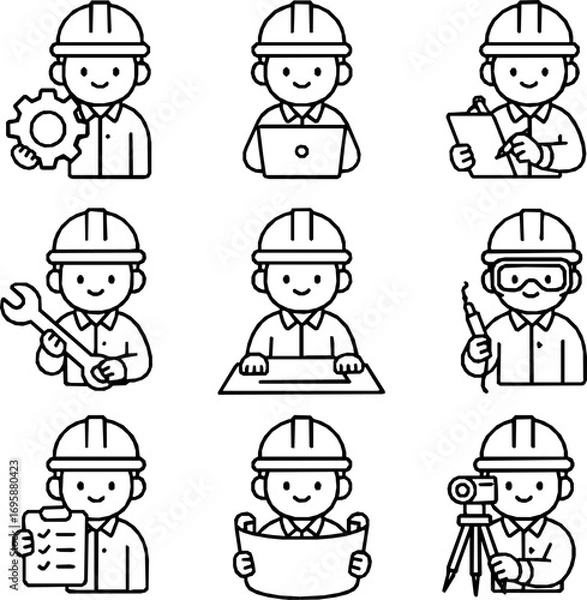 Fototapeta Engineering Vector Icon Set – Minimal Monoline Style