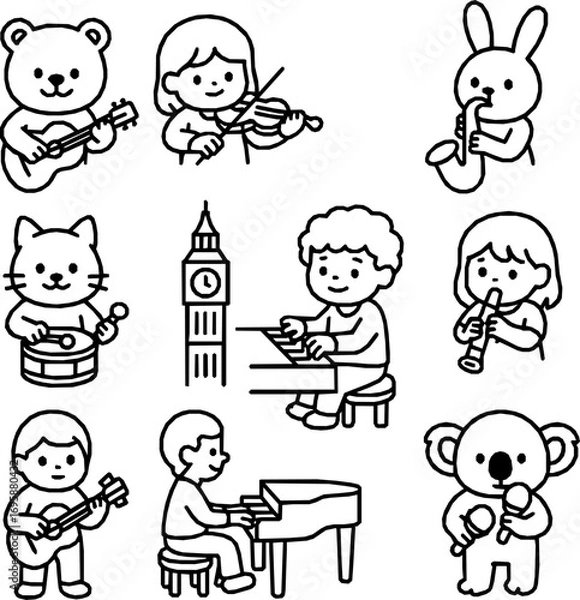 Fototapeta Playing Musical Instruments – Vector Icon Set