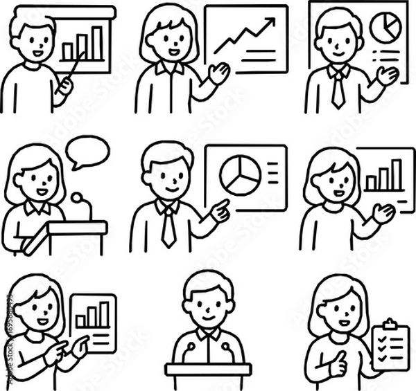 Fototapeta Presentation Vector Icon Set – Minimal Line Style