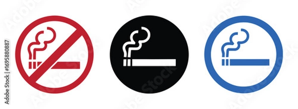 Fototapeta No smoking no vaping and smoking area sign set. Forbidden sign icon isolated on white background vector illustration.  