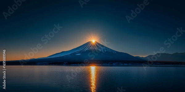 Obraz 富士山の頂から昇るダイヤモンド富士のご来光