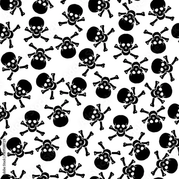 Fototapeta Abstract seamless pattern of skulls on a white background. halloween patterns. 