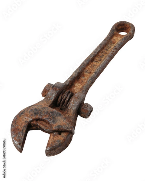 Obraz Rusty Crescent Wrench Isolated on Black Background
