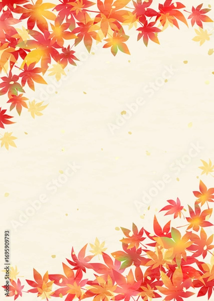 Fototapeta グラデーションが美しい紅葉フレーム　和紙風