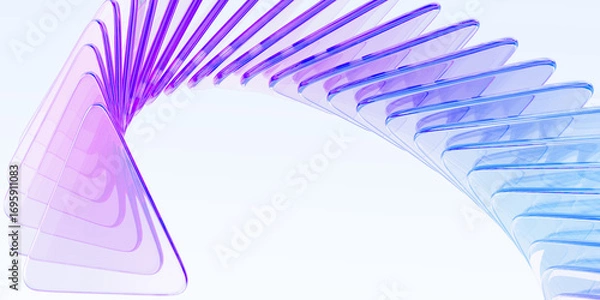 Fototapeta 3d crystal holographic ribbon wave line of glass transparent triangle shapes render. Abstract digital tech background, data array with purple blue gradient and speed motion effect. 3D illustration
