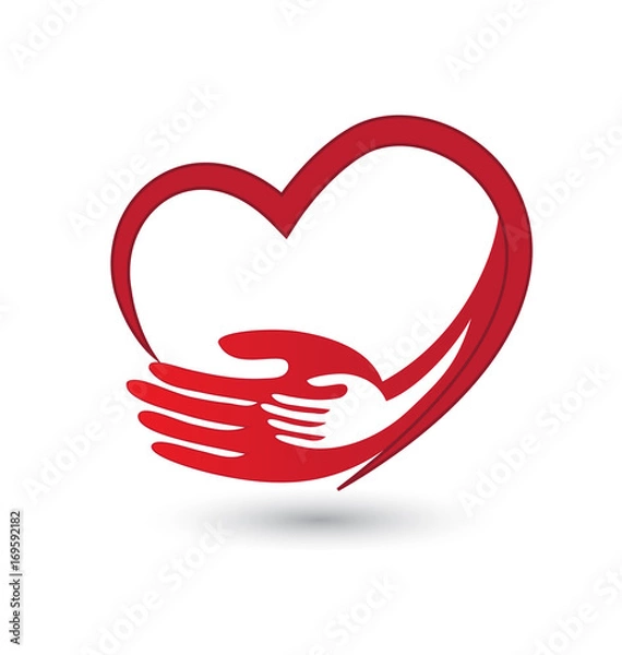 Obraz Helping caring hands with heart icon logo