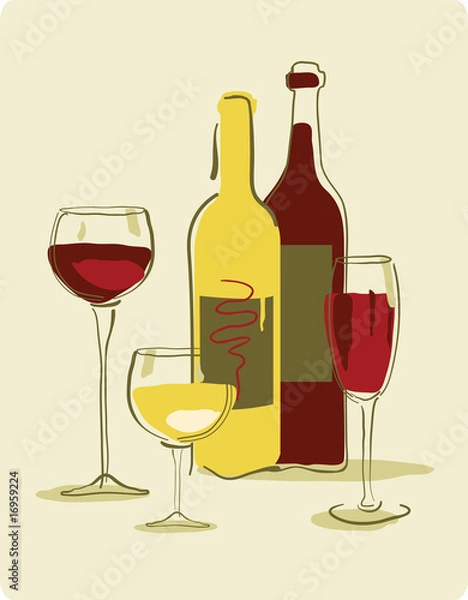 Fototapeta Different wine bottles and glass of wine