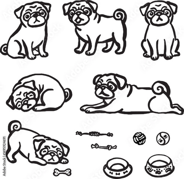 Obraz Hand-drawn whimsical Pug dogs.