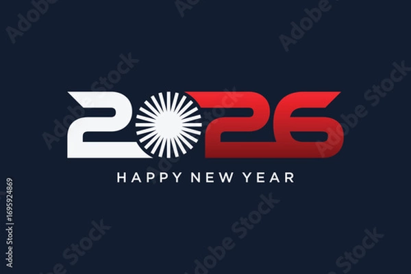 Fototapeta 2026 happy new year icon logo design vector illustration with creative idea