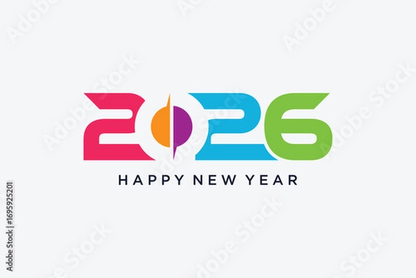 Fototapeta 2026 happy new year icon logo design vector illustration with creative idea