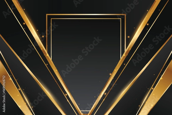 Fototapeta Abstract Luxury Black and Gold Background with Geometric V Shape Golden Lines and Central Frame Design