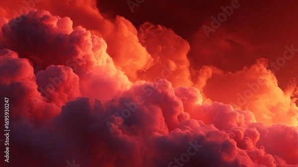Fototapeta Dramatic vibrant red clouds dominate the sky, creating a stunning backdrop that captures the essence of nature's beauty 