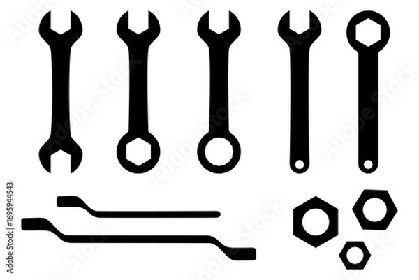 Obraz Set of Assorted wrenches icon, Spanner icon set. flat vector illustration design isolated on white background.