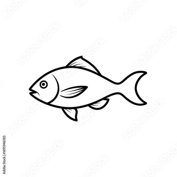 Fototapeta Simple outline drawing of a single fish on transparent background
