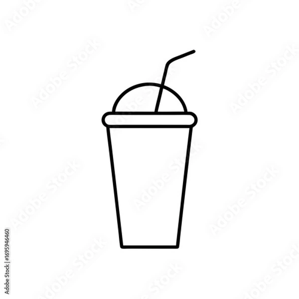 Fototapeta Outline of a drink with a straw in a cup on transparent background