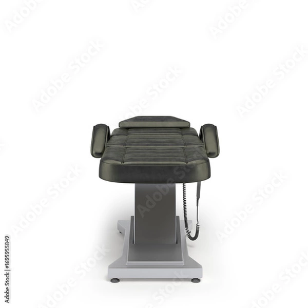 Fototapeta new black leather cosmetology chair with adjustable positions front view 3d render on white
