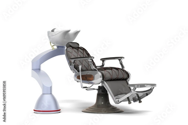 Fototapeta Modern Barber Chair 3D Render modern barber chair with Integrated Sink on white background with alpha
