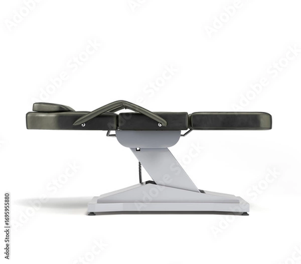 Fototapeta new black leather cosmetology chair with adjustable positions right view 3d render on white