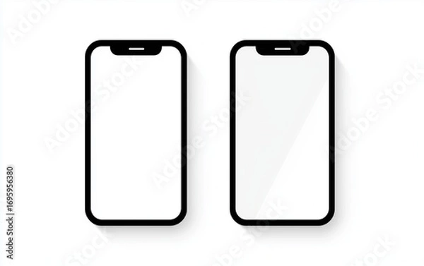 Fototapeta Phone icon vector in simple flat black outline style on white background, with two different shapes including left-side profile view and front profile view, minimal and modern design