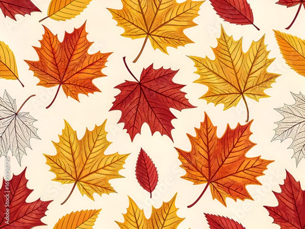 Obraz Continuous Autumn Leaf Pattern, Endless Fall Foliage Design